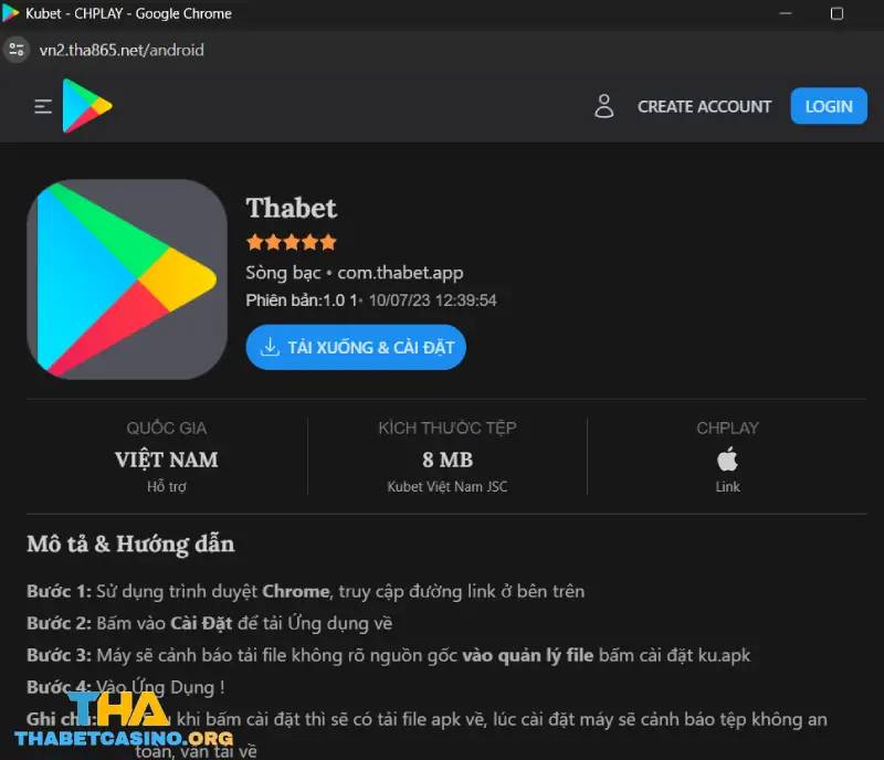 Tải ngay app THABET trên thiết bị Android